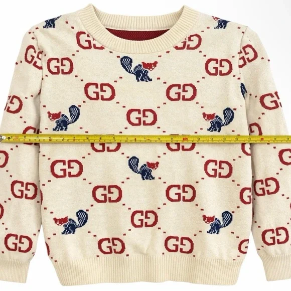 Cream Crewneck with Red and Navy Fox Motif - Picture 2 of 2